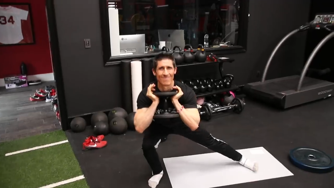 dumbbell goblet adductor lunge