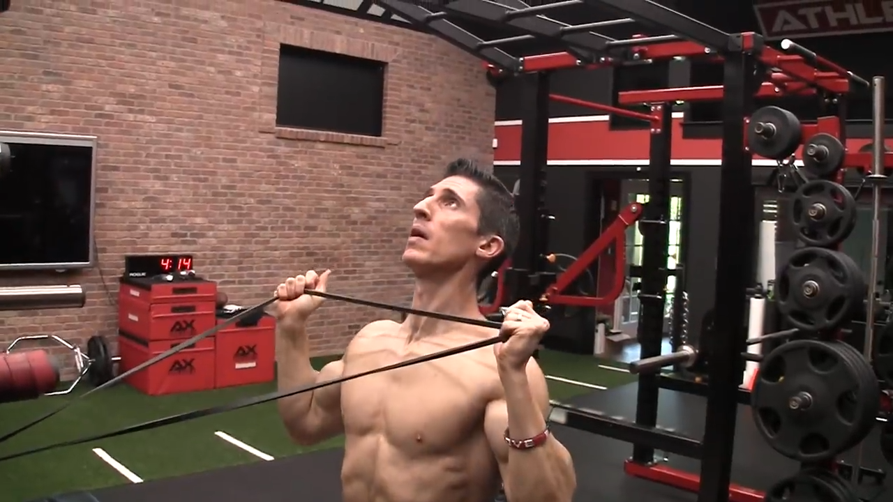 overhead band press shoulder exercise