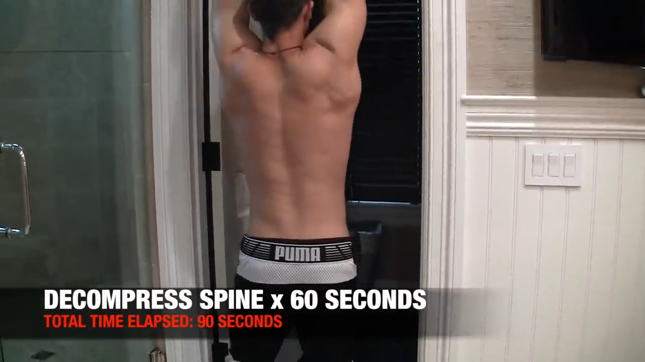 perform a 60 second decompression hang every morning to decompress the spine