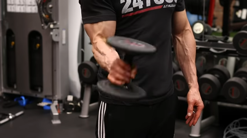 offset dumbbell reverse curl