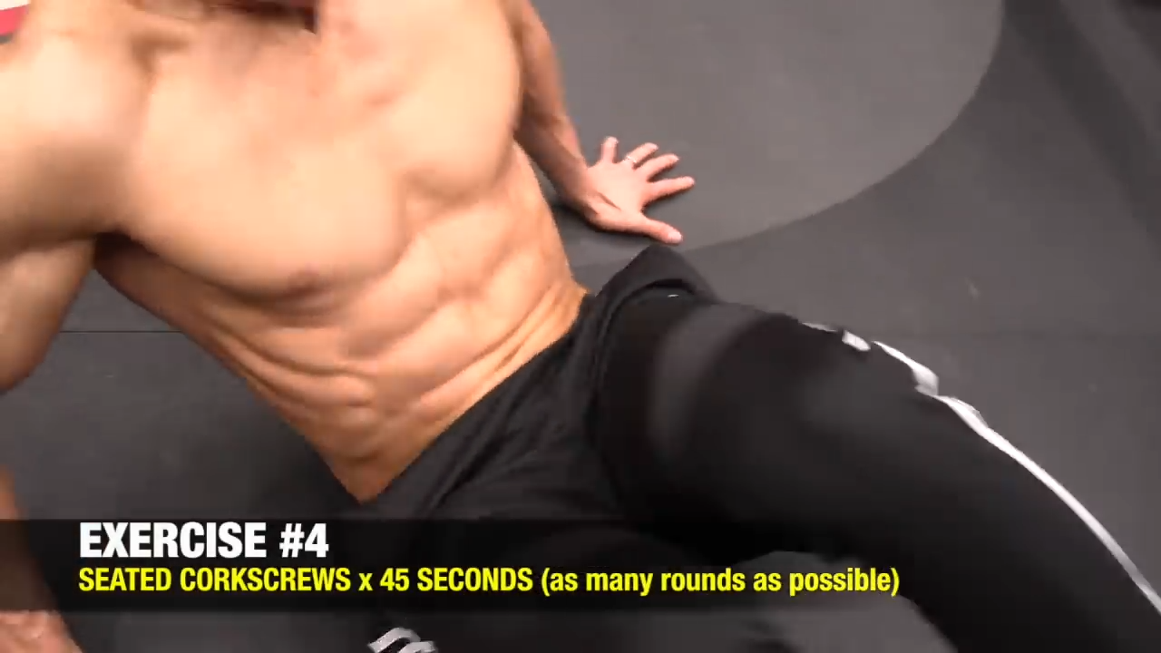 seated corkscrew abs exercise